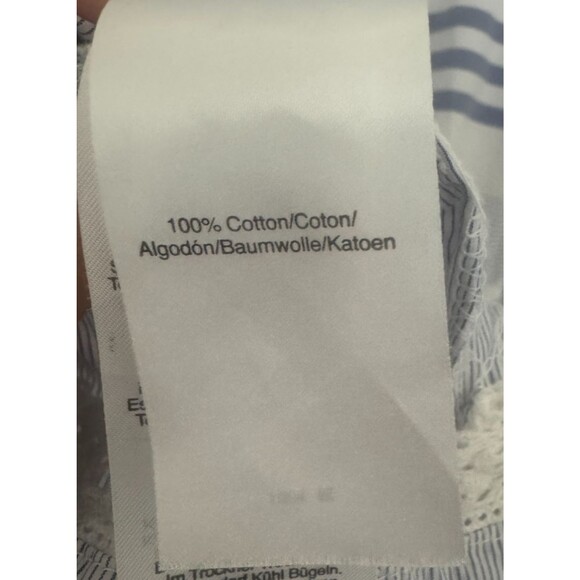 DKNY Donna Karan Striped Blouse sz L Ruffle Hem Pointed Collar Long Sleeve Work - Picture 7 of 9